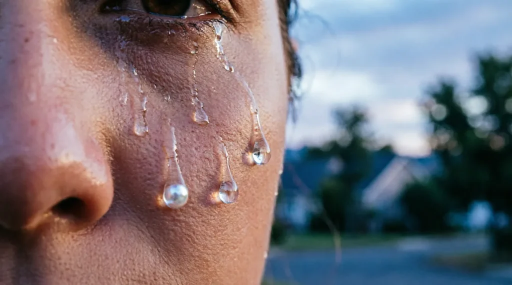 similes for tears falling