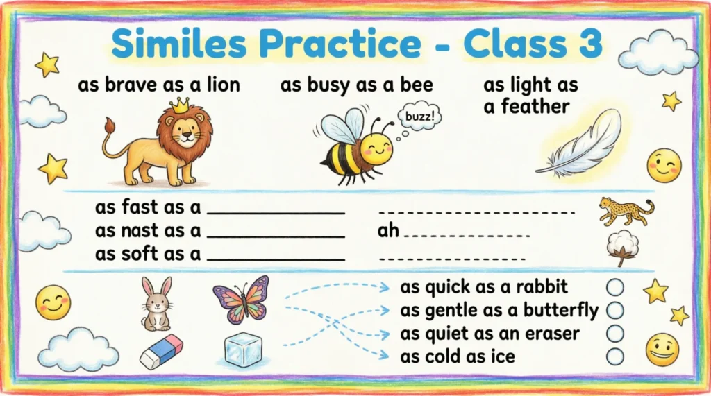similes worksheet for class 3